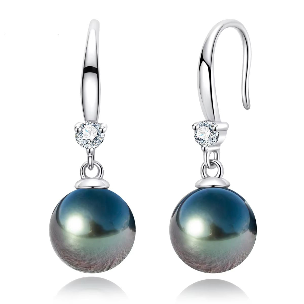 Anujewel 9-12Mm Tahitian Black Pearl Moissanite Diamond 925 Sterling Sliver High Luster Seawater Pearl Earrings Wholesale