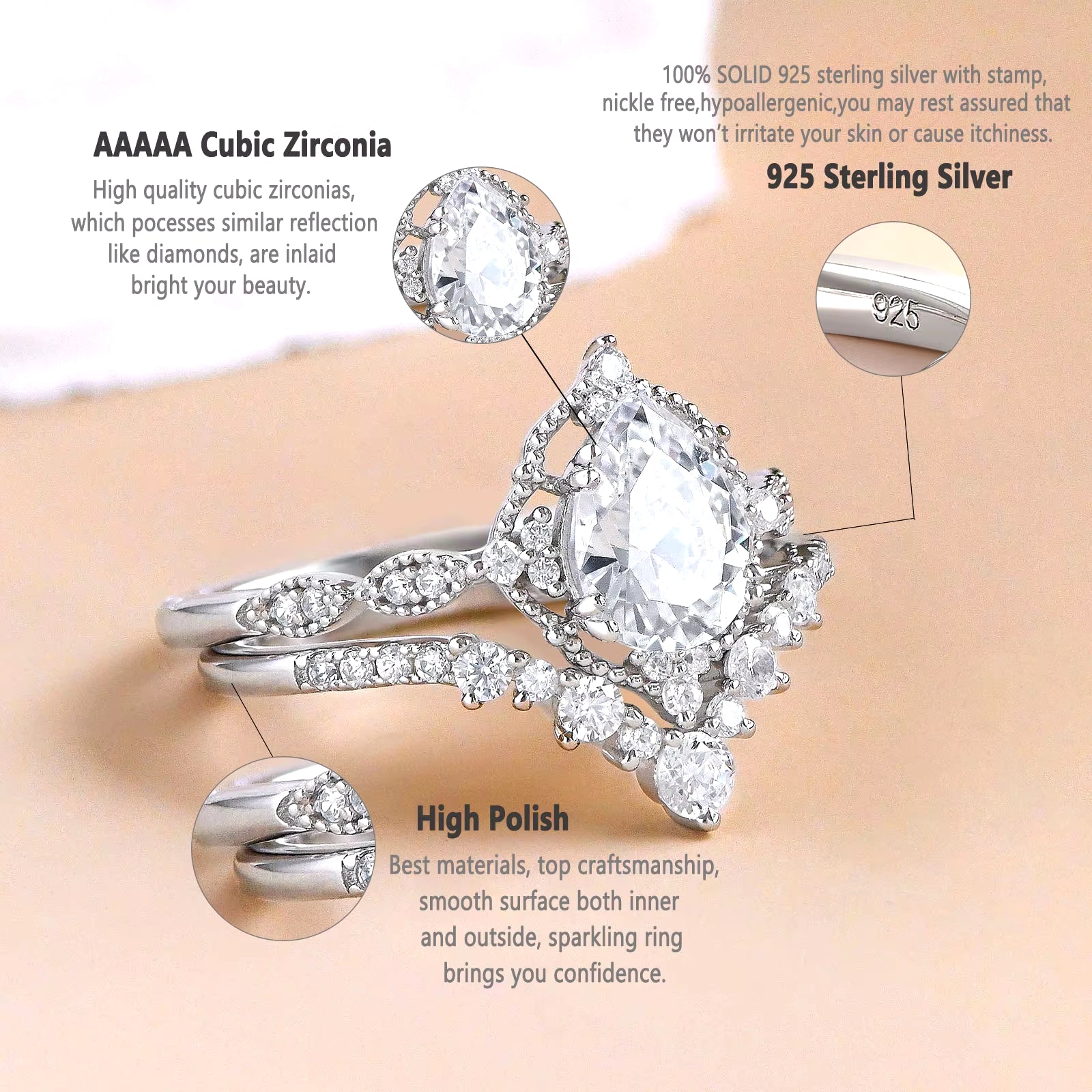 925 Sterling Silver Engagement Rings Wish Wedding Band for Women Tear Drop CZ Luxury Bridal Jewelry Ring with Gift Box