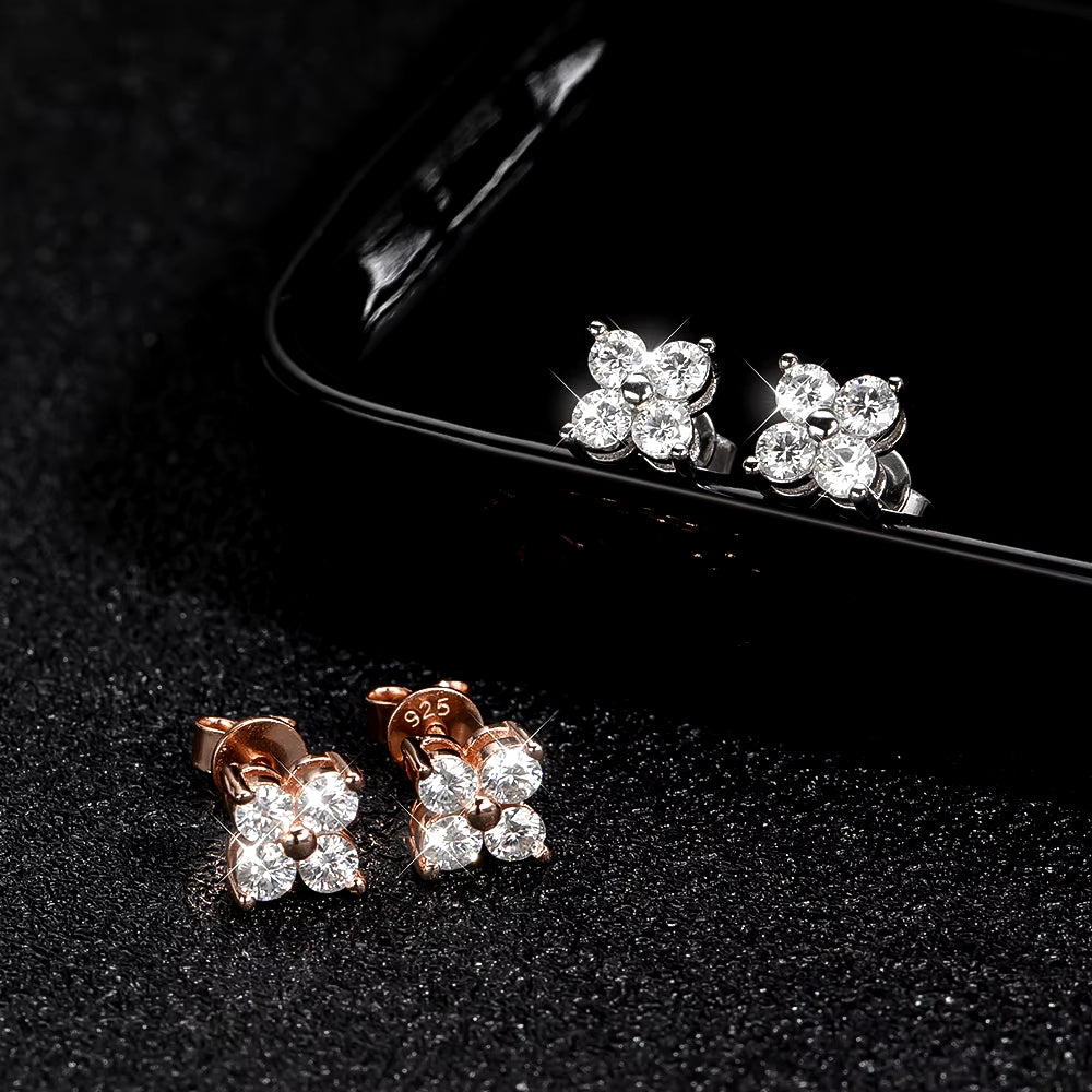 D VVS1 round Moissanite Stud Earrings for Women Man 4 Stones Classic S925 Sterling Silver Earring with GRA Gift Jewelry