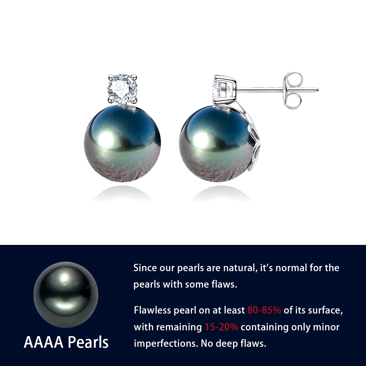 Anujewel 10K White Gold 10-11Mm High Luster Natural Tahitian Black Pearl Moissanite Diamond Earrings Fine Jewelry Wholesale