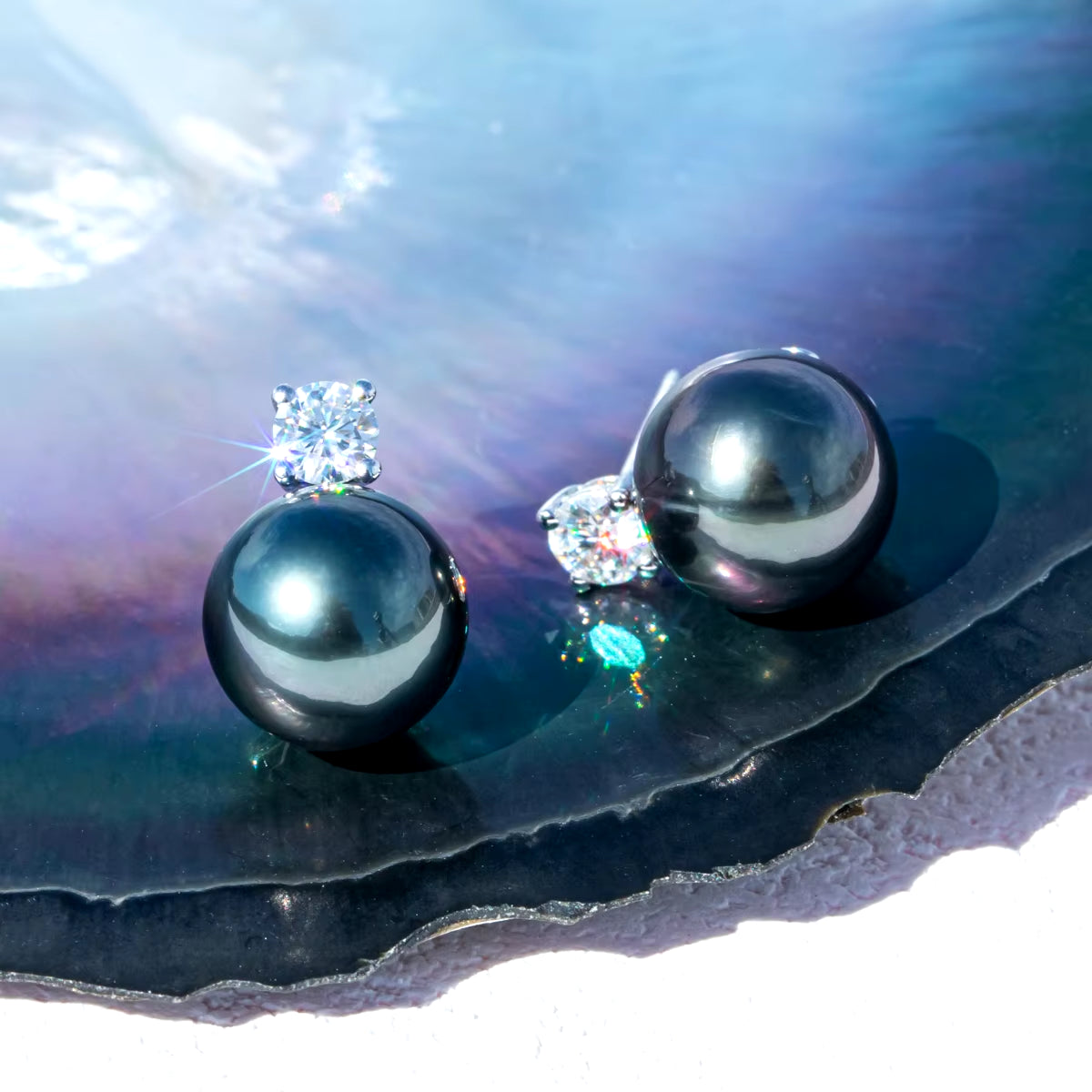 Anujewel 10K White Gold 10-11Mm High Luster Natural Tahitian Black Pearl Moissanite Diamond Earrings Fine Jewelry Wholesale