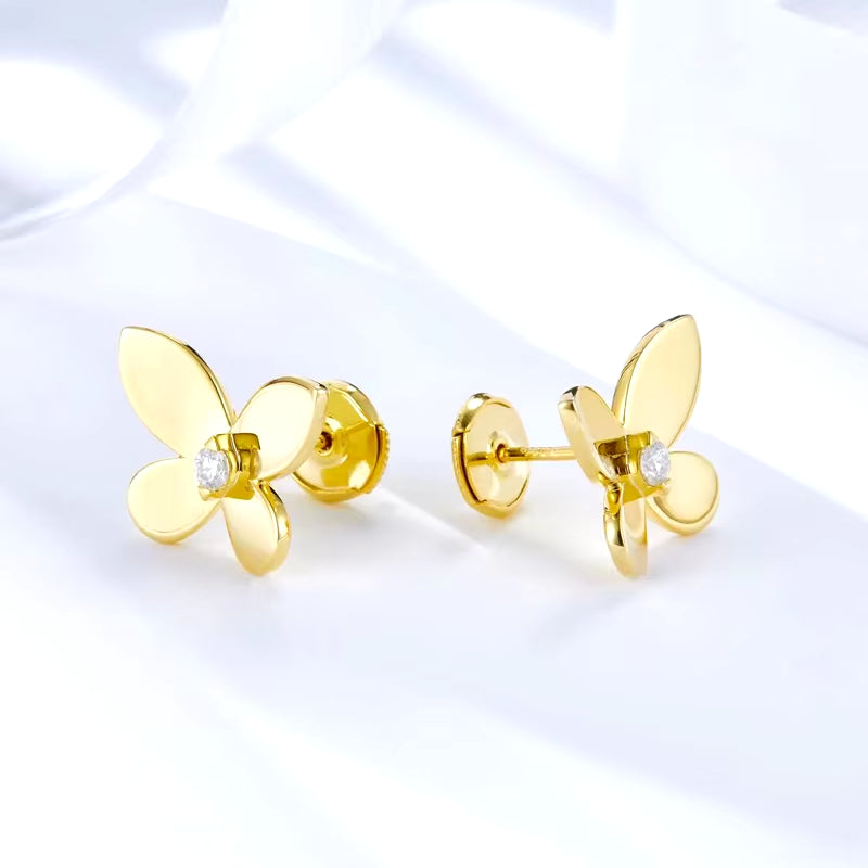 Yellow Gold Plated 925 Sterling Silver Moissanite Earrings for Women Butterfly Studs round Cut 2.4Mm D Color Trendy Jewelry