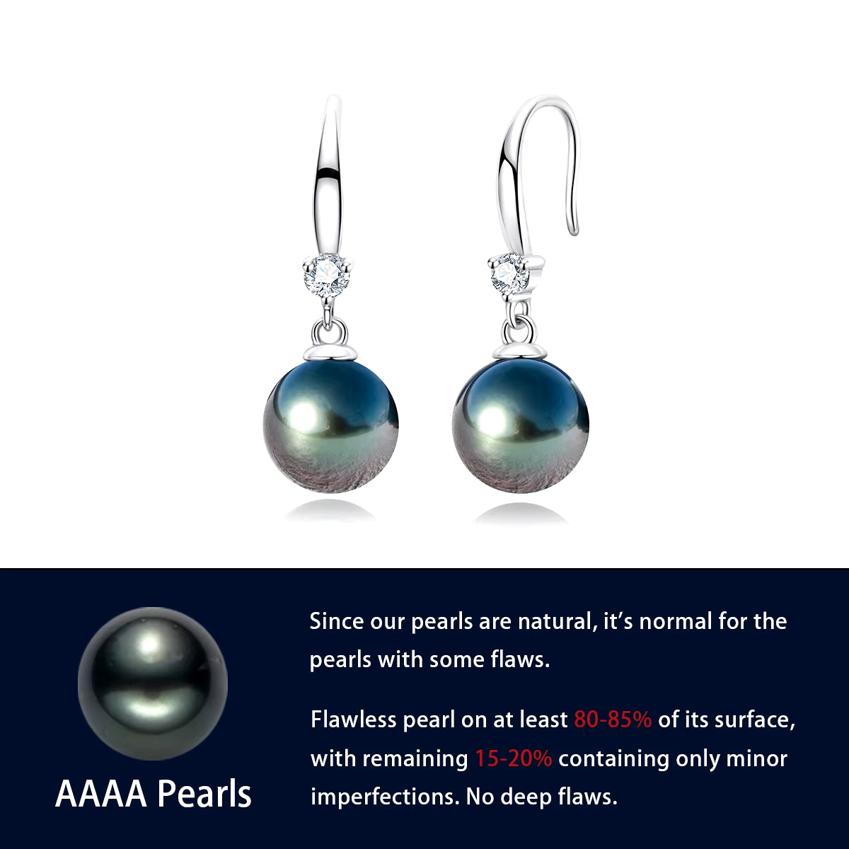 Anujewel 9-12Mm Tahitian Black Pearl Moissanite Diamond 925 Sterling Sliver High Luster Seawater Pearl Earrings Wholesale