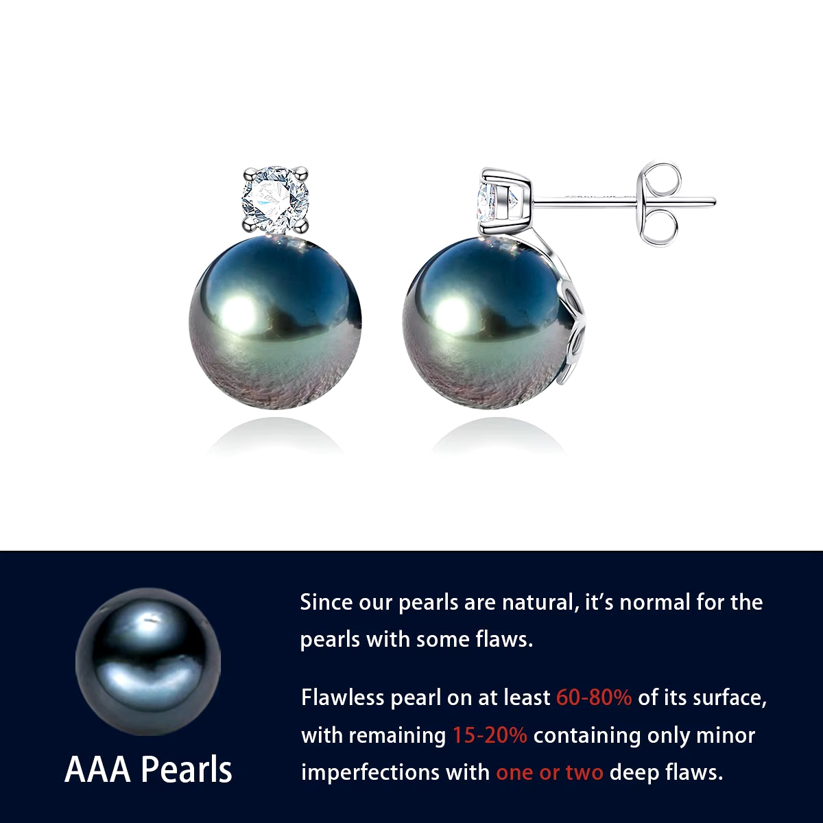 Anujewel 10K White Gold 10-11Mm High Luster Natural Tahitian Black Pearl Moissanite Diamond Earrings Fine Jewelry Wholesale