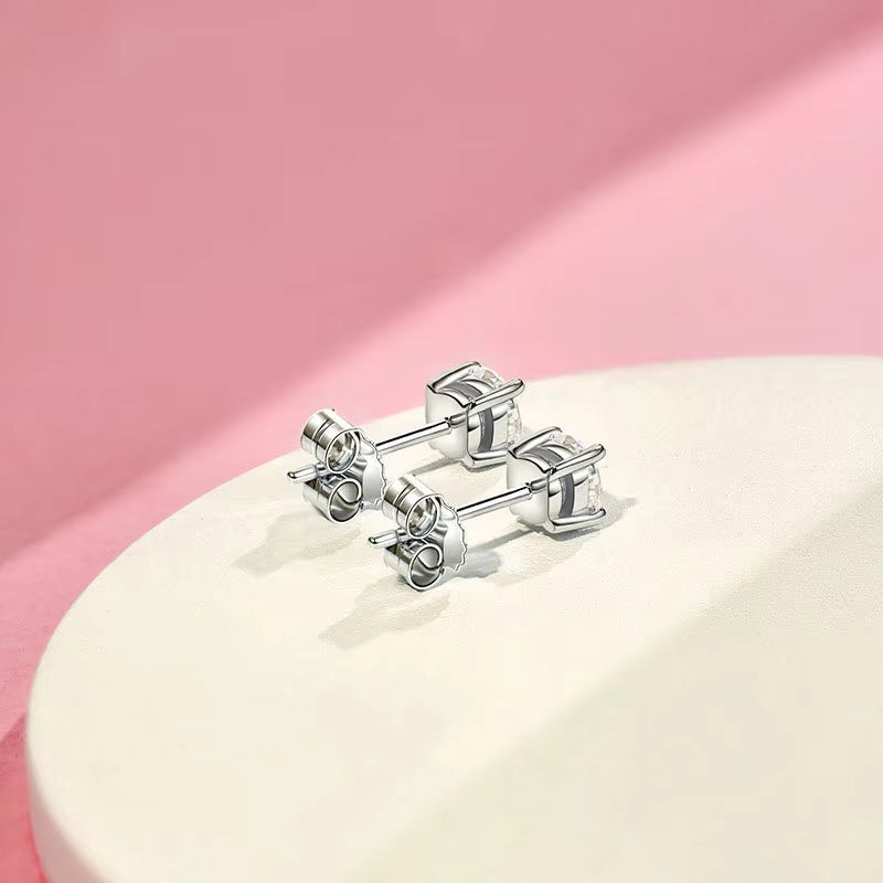 4Mm Moissanite Stud Earrings for Women 925 Sterling Silver Simple Four Claws Fine Jewelry