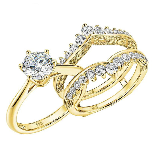 14K Yellow Gold Bridal Ring Set for Women 2Ct round Cut AAAAA Cubic Zircon Wedding Engagement Anniversary Band BR1167_Y