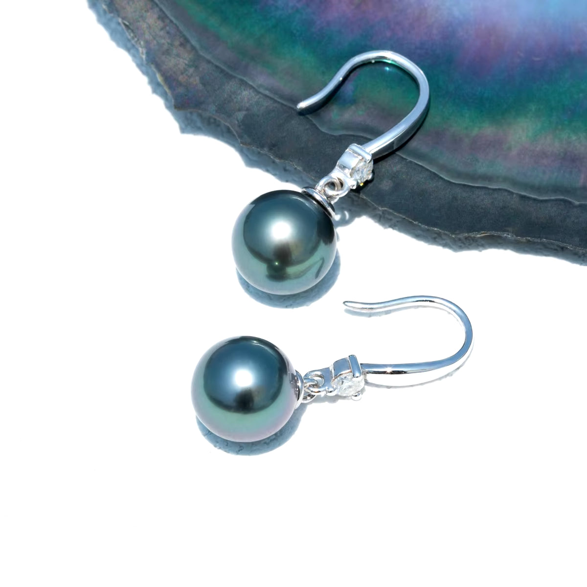 Anujewel 9-12Mm Tahitian Black Pearl Moissanite Diamond 925 Sterling Sliver High Luster Seawater Pearl Earrings Wholesale