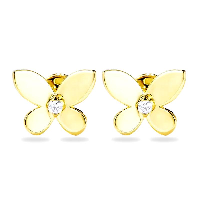 Yellow Gold Plated 925 Sterling Silver Moissanite Earrings for Women Butterfly Studs round Cut 2.4Mm D Color Trendy Jewelry