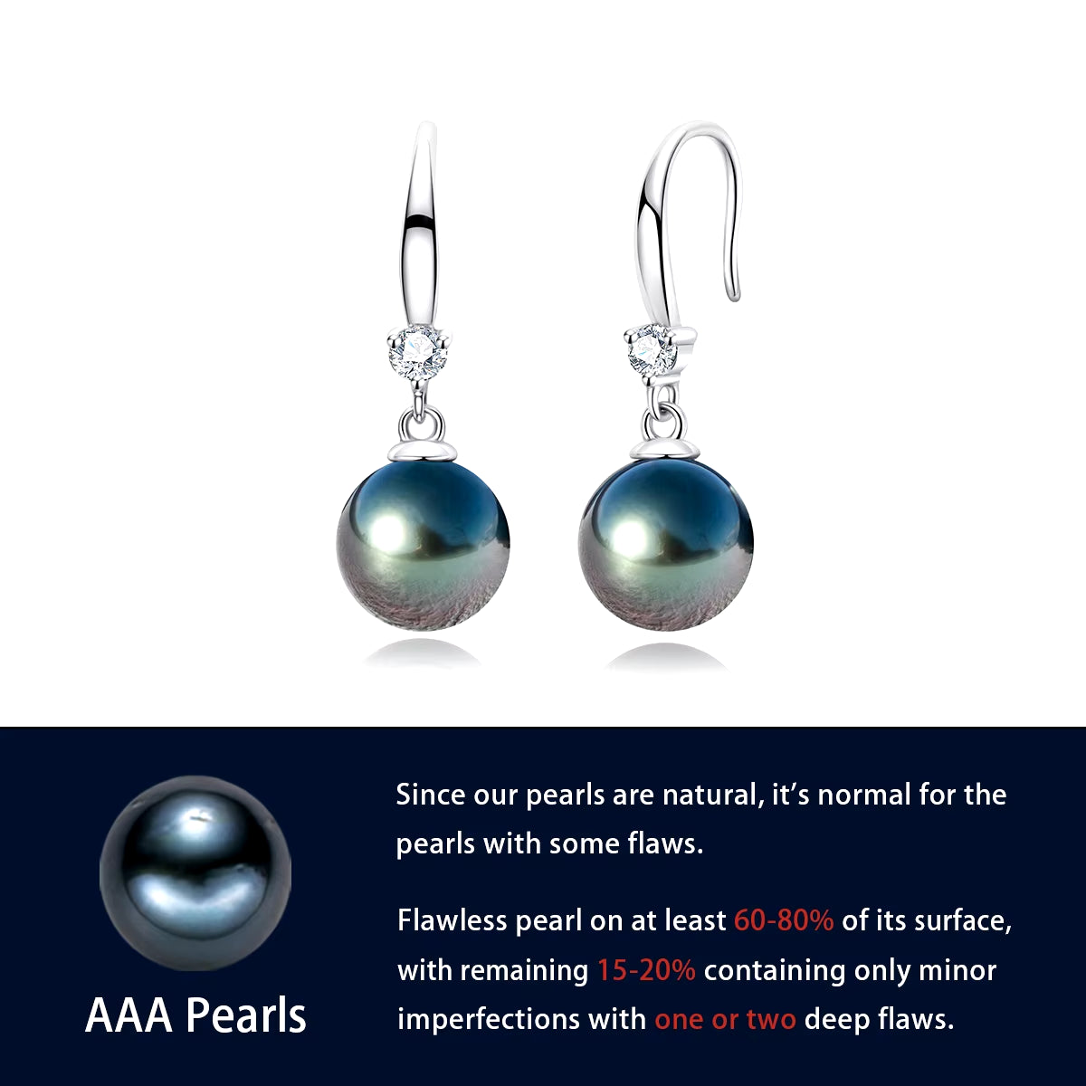 Anujewel 9-12Mm Tahitian Black Pearl Moissanite Diamond 925 Sterling Sliver High Luster Seawater Pearl Earrings Wholesale