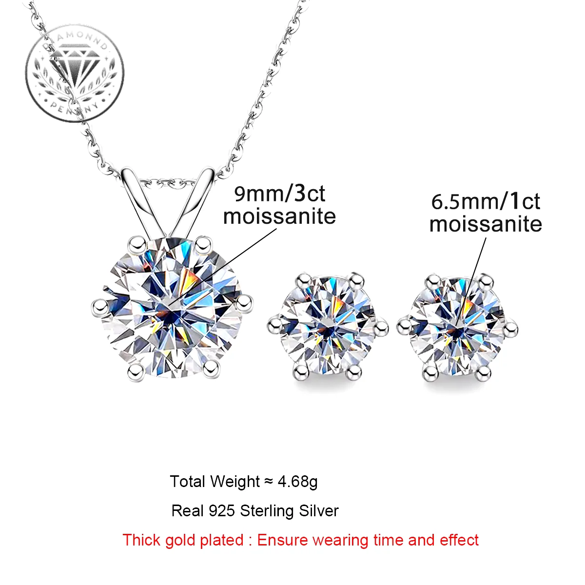 Anujewel 3Ct Moissanite Necklace 1Ct Moissanite Earrings 925 Sterling Silver Jewelry Bridal Sets Wholesale for Women